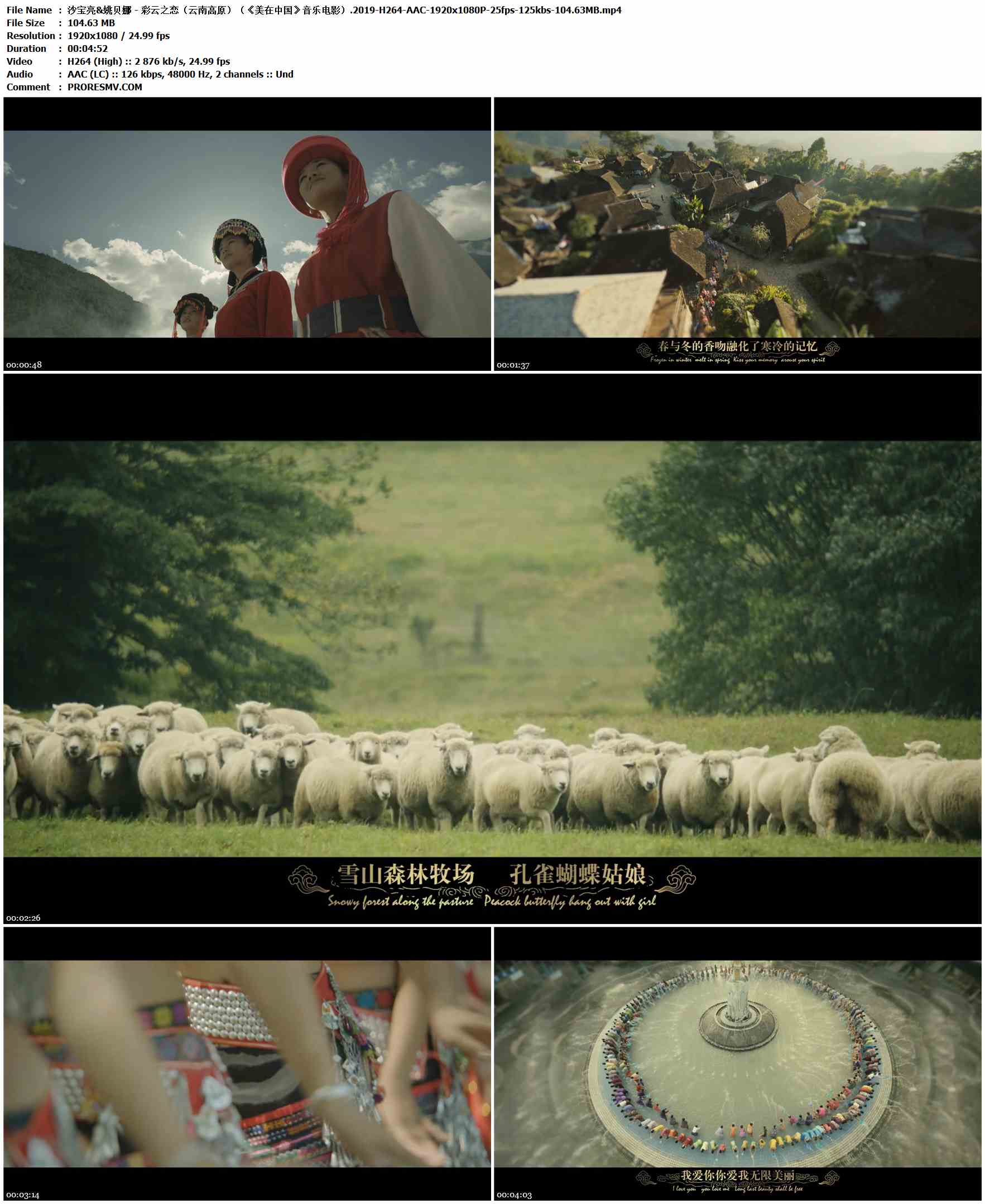 沙宝亮&姚贝娜 - 彩云之恋（云南高原）（《美在中国》音乐电影）.2019-H264-AAC-1920x1080P-25fps-125kbs-104.63MB官方MV_高清MV